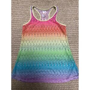 Cat Jack Kids Girls Rainbow Crochet Swim Cover Up Tunic Dress Size S 6 7